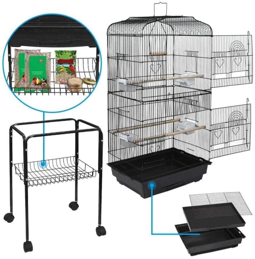 59'' Rolling Bird Cage Parakeet Finch Budgie Parrot Lovebird House with Stand 3 Bros Brands 150 Pet Supplies