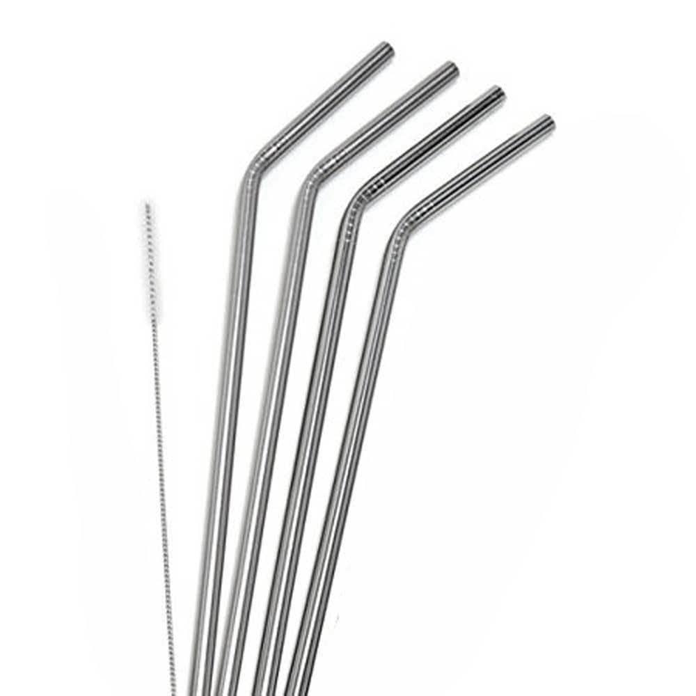 Drinking Straws Set of 4 10.5" Stainless Steel Reusable Straws With Brush 3 Bros Brands 230 Straws