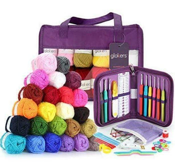 Full Crocheting Kit - Hooks & Yarn Set with Tools and 24 Balls of Yarn 3 Bros Brands 165 Crochet Kit