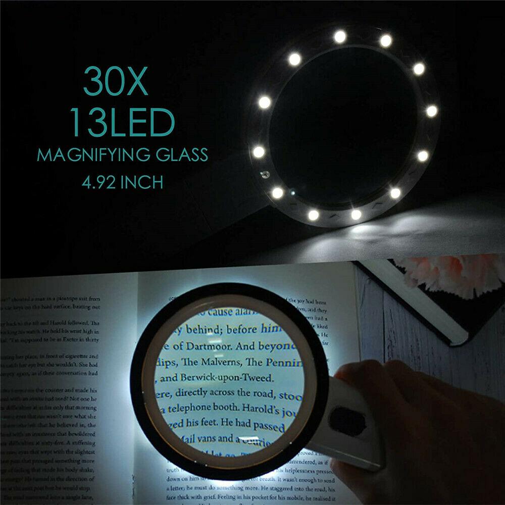 Jumbo Handheld Magnifying Glass 30x With 13 Bright LED Lights 3 Bros Brands 246 Magnifying Glass