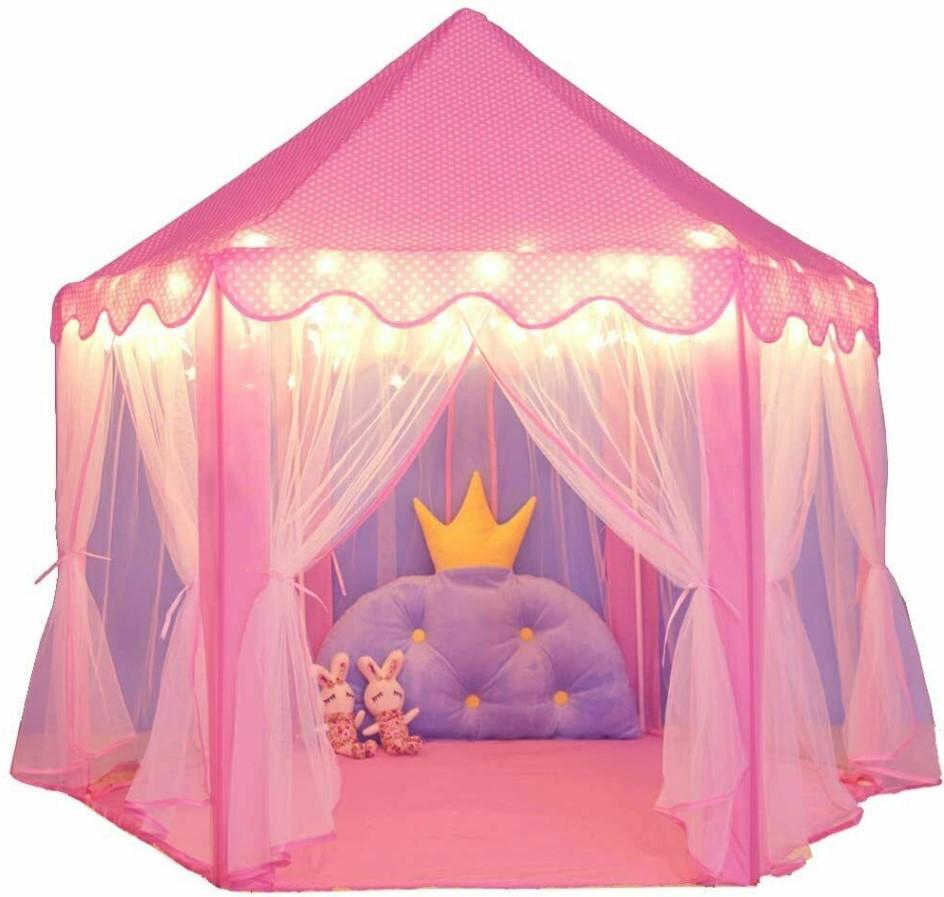 Kids Play Tent Pink Princess Castle With LED Star Lights 3 Bros Brands 192 Play Tent