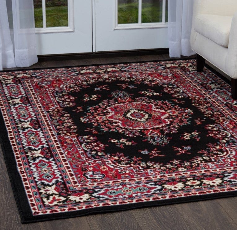 Large Traditional Area Rug Persian Style 7'8" x 10'8" in Black 3 Bros Brands 401 Area Rugs