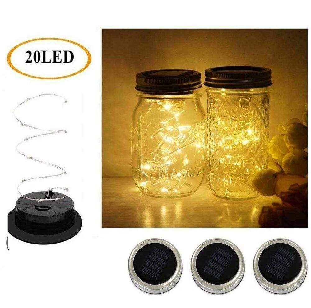 LED Light Mason Jar Lid Insert LED Solar Light 3 Pack for Glass Jars and 3 Hangers 3 Bros Brands Solar Lights