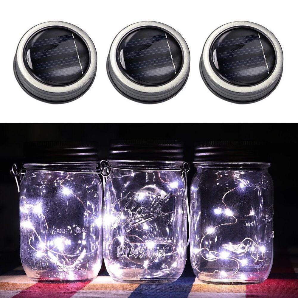 LED Light Mason Jar Lid Insert LED Solar Light 3 Pack for Glass Jars and 3 Hangers 3 Bros Brands Solar Lights