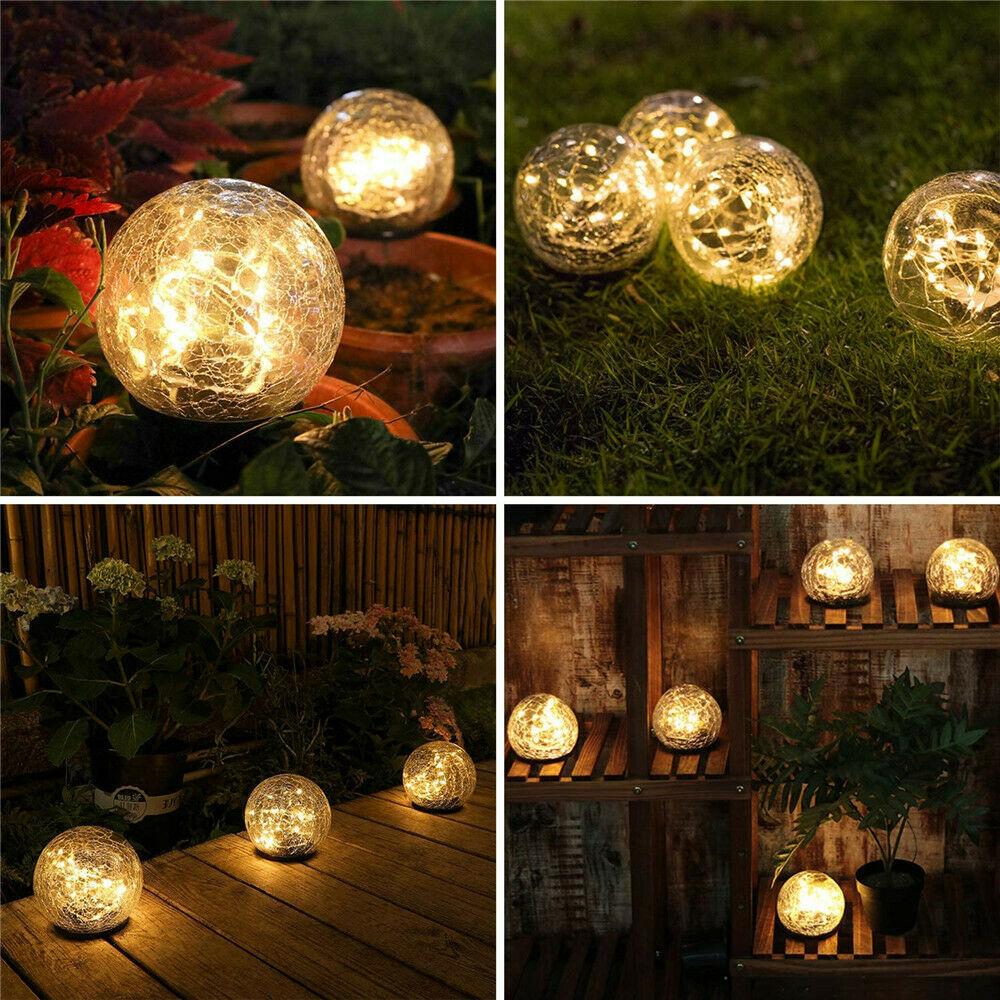 Outdoor Solar Ball LED Lights Waterproof Crackle Glass Globe Stake Lamp 3 Bros Brands 244 Solar Lights