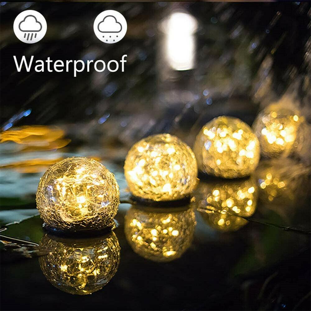 Outdoor Solar Ball LED Lights Waterproof Crackle Glass Globe Stake Lamp 3 Bros Brands 244 Solar Lights