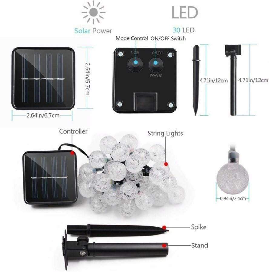 Outdoor Solar LED String Lights Waterproof in Cool White 30 LEDs 3 Bros Brands 232 Solar Lights