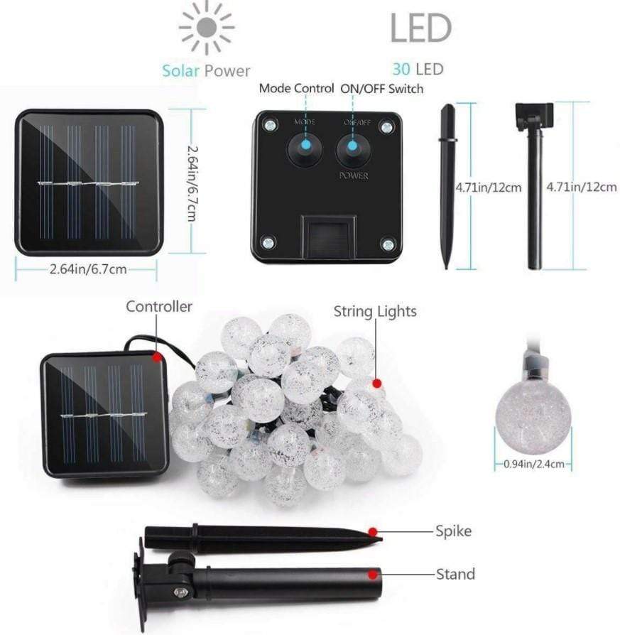 Outdoor Solar LED String Lights Waterproof in Warm White 30 LEDs 3 Bros Brands 231 Solar Lights