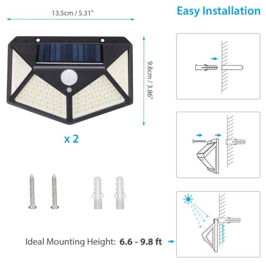 Set of 2 Waterproof 100 LED PIR Motion Sensor Solar Power Outdoor Lights 3 Bros Brands