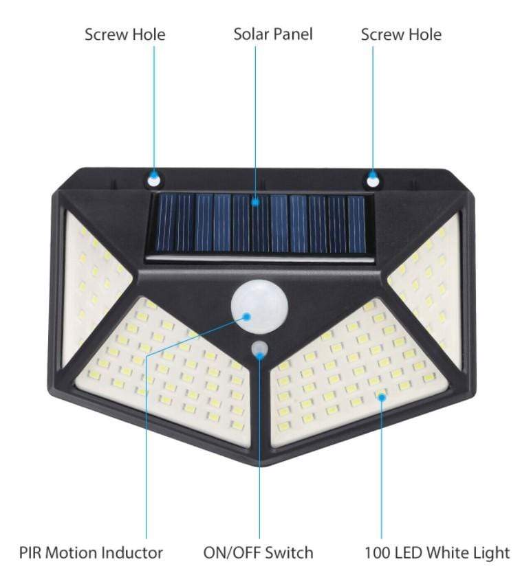 Set of 2 Waterproof 100 LED PIR Motion Sensor Solar Power Outdoor Lights 3 Bros Brands
