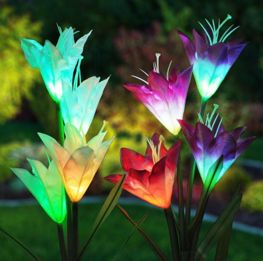 Solar LED Flowers Color-Changing Lights Set of 2 For Garden Decor 3 Bros Brands 164 Solar Lights