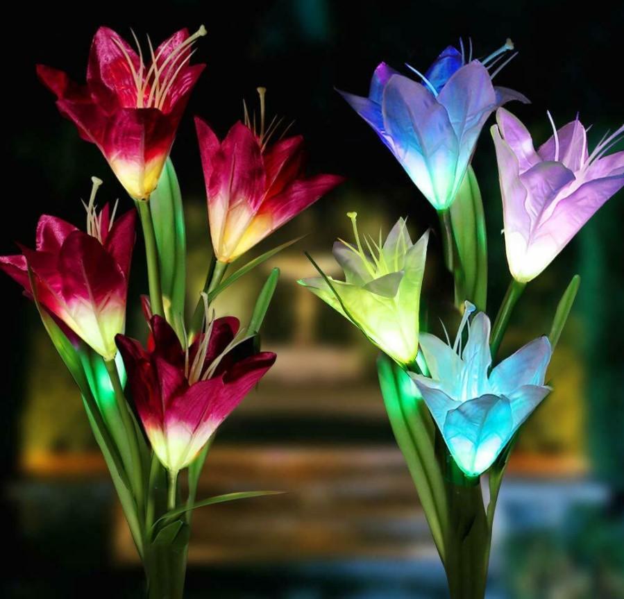 Solar LED Flowers Color-Changing Lights Set of 2 For Garden Decor 3 Bros Brands 164 Solar Lights