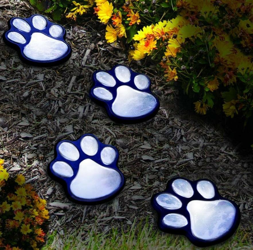 Solar LED Paw Print Lights Set of 4 for Yard Garden Pathway Lighting 3 Bros Brands Solar Lights